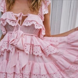 Innika Choo Schiffli Scallop Frill Dress - Mini, Pink
